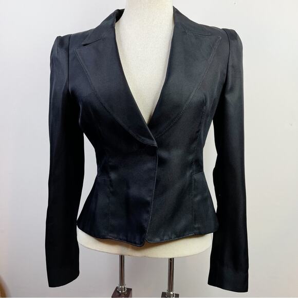 Gianfranco Ferre Jackets & Blazers - Gianfranco Ferre Black Silk Tuxedo Blazer Jacket Short Cropped IT 40 US S 4 6